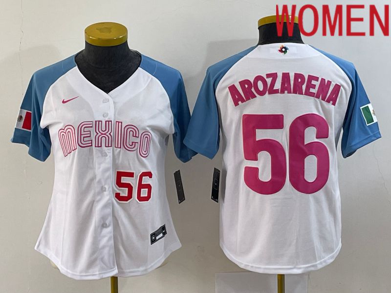 Women 2023 World Cub Mexico 56 Arozarena White Nike MLB Jersey2